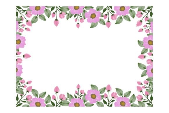 Download Rectangle Frame with Pink Floral Border - Floral border Collection