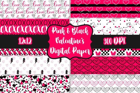 Download Pink &amp; Black Valentine's Digital Paper - Premium Resources