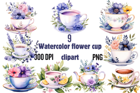 Download Watercolor Flower Coffee Cup Clipart - Coffee cup Collection