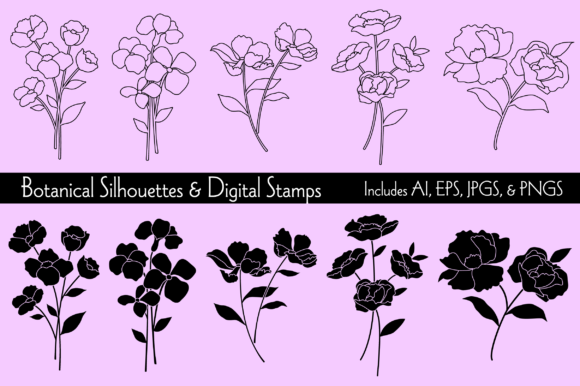 Download Botanical Silhouettes &amp; Digital Stamps - Digital stamps Collection