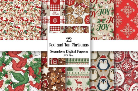 Download Red and Tan Christmas Digital Paper Pack - Christmas digital paper pack Collection